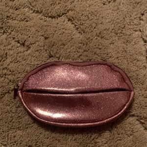 Pink Glitter Lip-Shaped Cosmetic Pouch